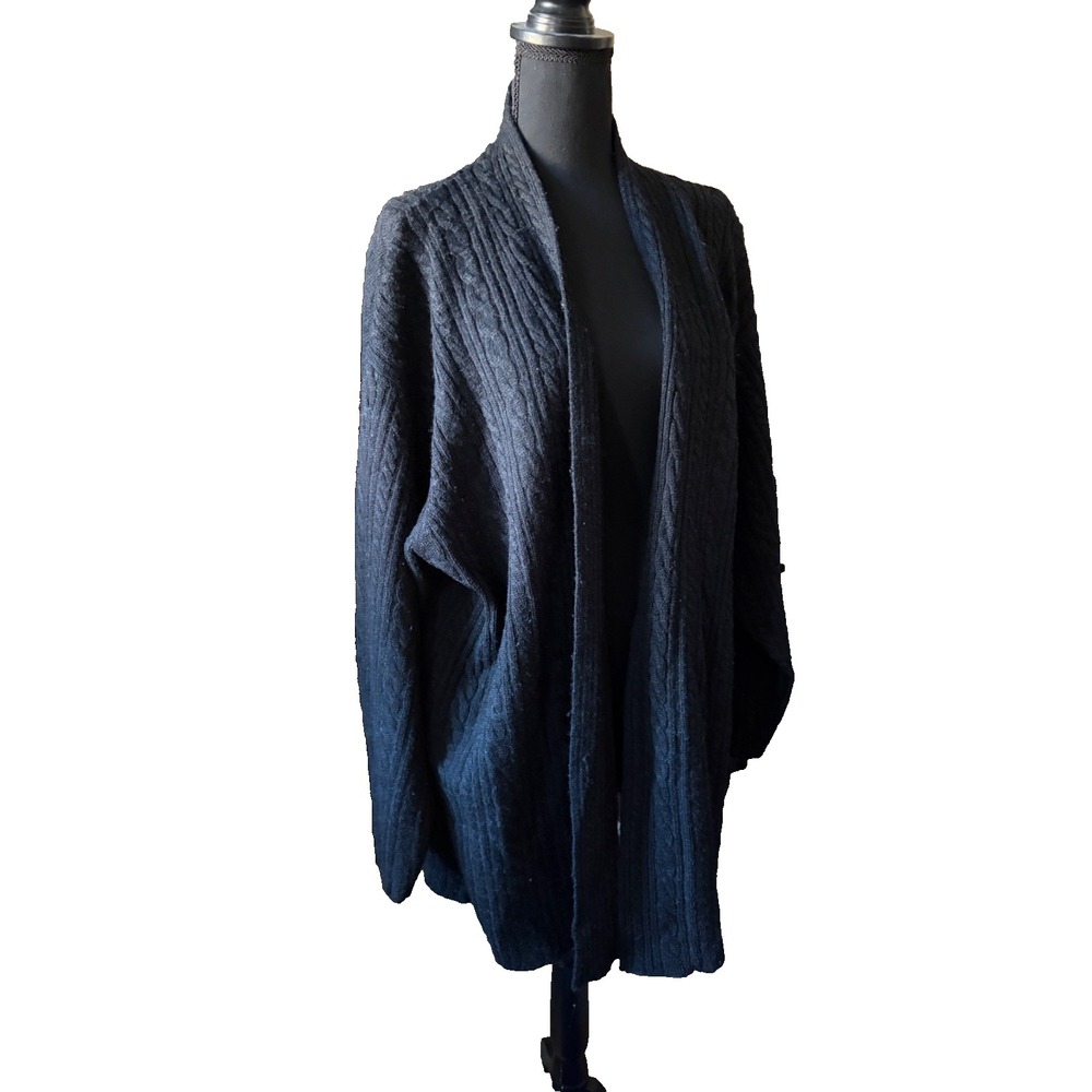VTG Lord and Taylor Womens Cable Knit Merino Wool Open Cardigan Size 3X Black